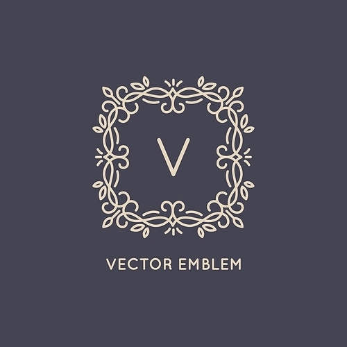 Vector logo design template in simple and trendy linear style - floral frame with copy space for text or emblem - decorative concept for wedding service, luxury shop or cosmetics product