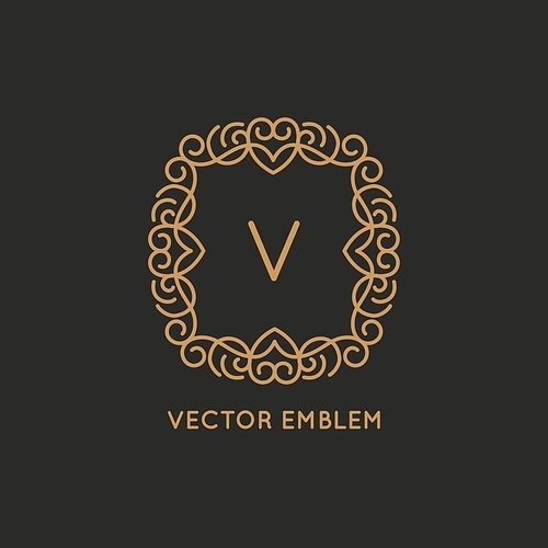 Vector logo design template in simple and trendy linear style - floral frame with copy space for text or emblem - decorative concept for  service, luxury shop or cosmetics product