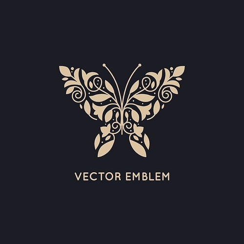 Vector abstract logo design template and emblem - butterfly silhouette made with leaves and flowers - concepts and symobls for cosmetics, beauty and florist services - butterfly illustration for  or packaging