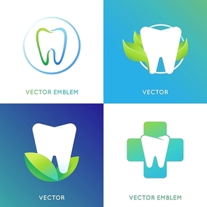 Vector set of logo design template in bright gradient color - dentist and stomatology concept and emblems - healthy tooth