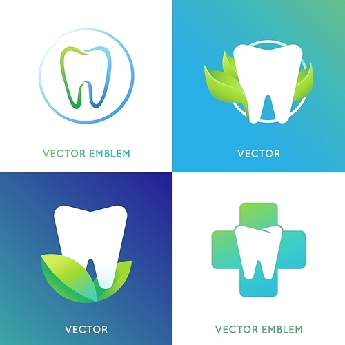 Vector set of logo design template in bright gradient color - dentist and stomatology concept and emblems - healthy tooth