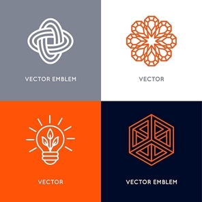 Vector set of abstract logo design templates in trendy linear style - mono line geometric shapes - concept for creative business