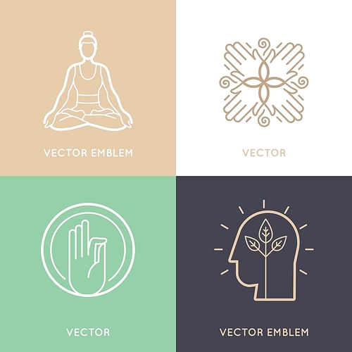 Vector set of abstract logo design templates and symbols - meditation and yoga practice - concepts and emblems for retreat or massage center