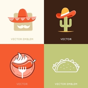Vector set of abstract logo design templates and badges related to mexican cuisine - mexican symbols and concepts for cafes and restaurants
