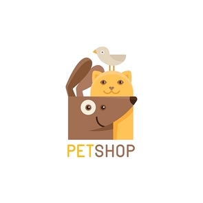 Vector logo design template for pet shops, veterinary clinics and homeless animals shelters -cat, dog and bird - friendly pets - badge for websites and prints