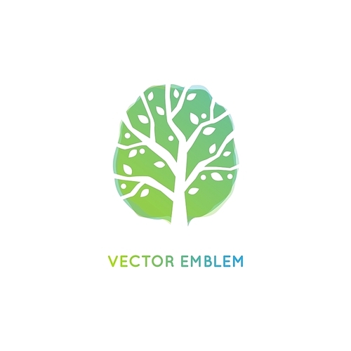 Vector abstract logo design template and emblem - growth and development concept - green tree with leaves and fruits - growing tree