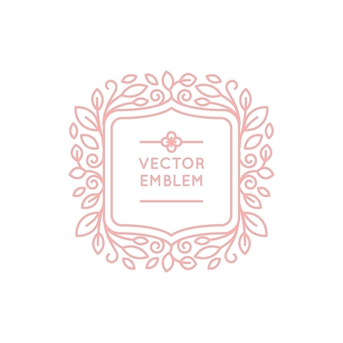 Vector  invitation design template with space for text - design elements in trendy simple linear style, floral monogram with leaves and lines
