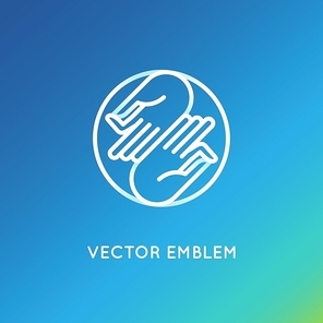 Vector logo design template in trendy linear style and gradient colors - human hands - meditation and massage concepts