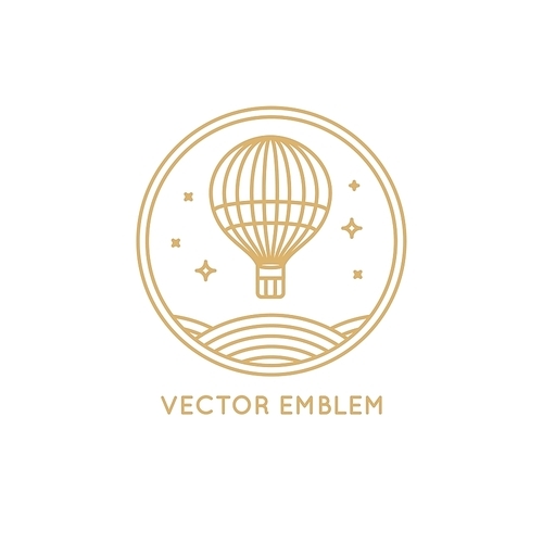 Vector travel concept in linear style - air balloon flying over the fiels - travel agency concept