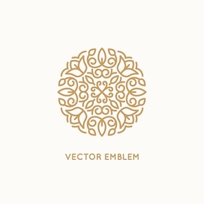 Vector logo design template and monogram concept in trendy linear style - floral badge - emblem for fashion, beauty and jewelry industry