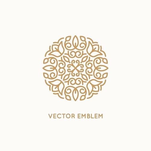 Vector logo design template and monogram concept in trendy linear style - floral badge - emblem for fashion, beauty and jewelry industry