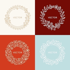 Vector set of logo design templates and monogram concepts in trendy linear style - floral frames with copy space for text - cosmetics and beauty emblems