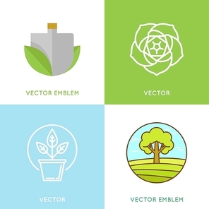 Vector set of logo design templates - gardening concepts and signs in flat and linear style