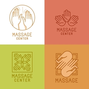 Vector set of  linear emblems and logo design elements related to massage and relaxation - mono line signs and concepts for salons and centers