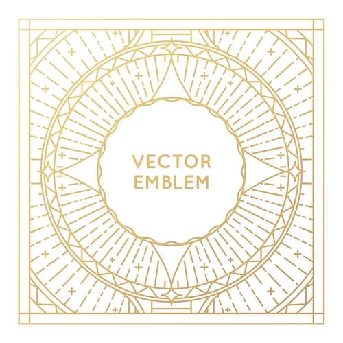 Vector square poster design template, greeting card or album cover with copy space for text or title in trendy linear style - vintage background for  advertising or  packaging - vector frame for logo in golden color