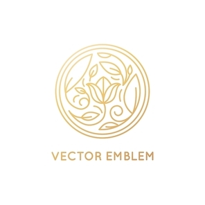 Vector simple and elegant logo design template in trendy linear style - abstract emblem for floral shops or studios,  florists, creators of custom floral arrangements - circle with flowers and leaves