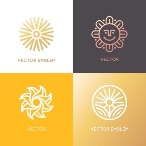 Vector abstract logo design template in trendy linear style - sun and summer symbol