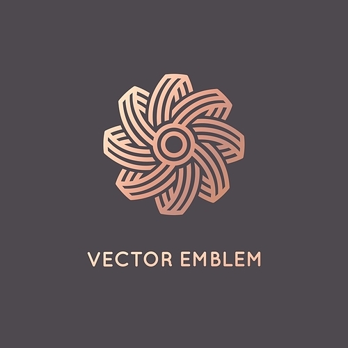 Vector abstract logo design template in trendy linear style and golden colors -  sun and summer holidays symbol, travel agency concept