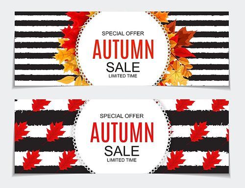 Abstract Vector Illustration Autumn Sale Background with Falling Autumn Leaves. EPS10