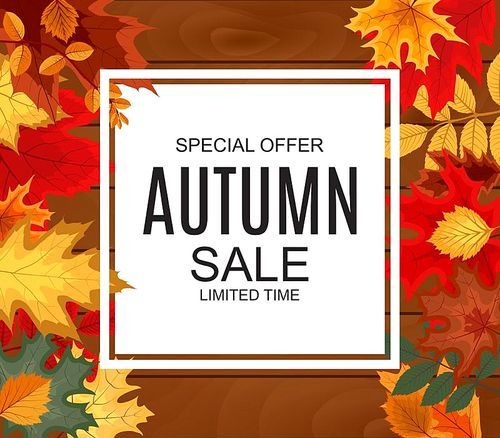 Abstract Vector Illustration Autumn Sale Background with Falling Autumn Leaves. EPS10