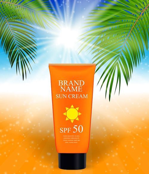 Sun Care Cream Bottle, Tube Template for Ads or Magazine Background. 3D Realistic Vector Iillustration. EPS10