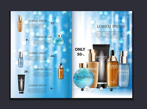 Design Cosmetics Product  Brochure Template for Ads or Magazine Background. 3D Realistic Vector Iillustration. EPS10