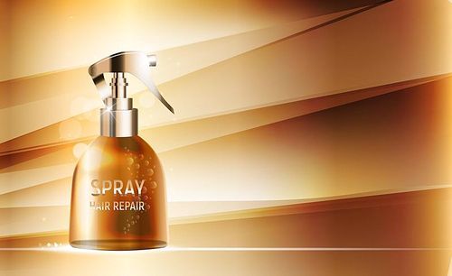 Design Hair Repair Spray Cosmetics Product  Template for Ads or Magazine Background. 3D Realistic Vector Iillustration. EPS10