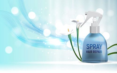 Design Hair Repair Spray Cosmetics Product  Template for Ads or Magazine Background. 3D Realistic Vector Iillustration. EPS10