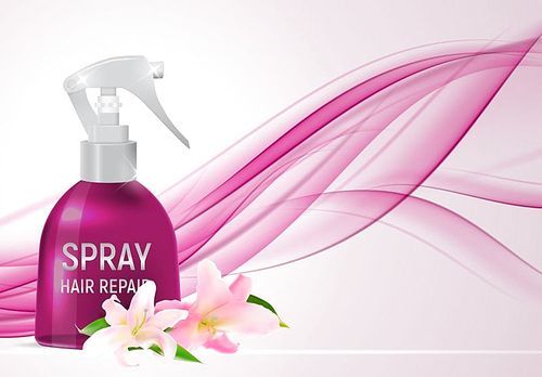 Design Hair Repair Spray Cosmetics Product  Template for Ads or Magazine Background. 3D Realistic Vector Iillustration. EPS10