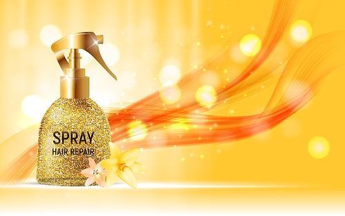 Design Hair Repair Spray Cosmetics Product  Template for Ads or Magazine Background. 3D Realistic Vector Iillustration. EPS10