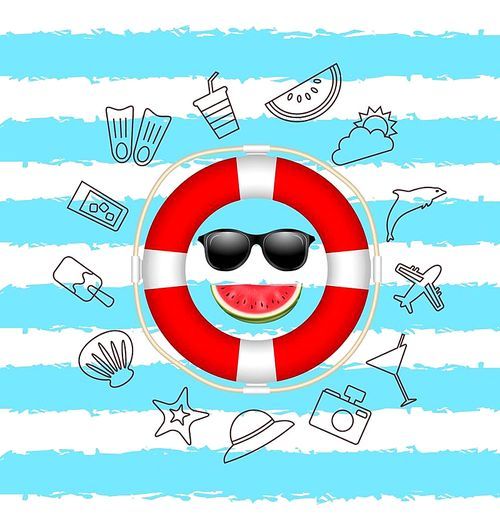 Banner for Summer Time .Vacation Background with Hand Drawing Elements - Illustration Vector