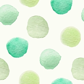 Abstract vector seamless pattern with green round watercolor blots