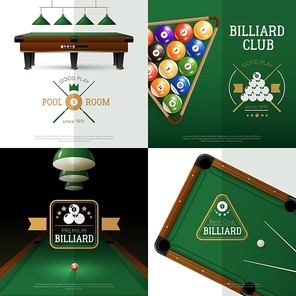 Billiards realistic concept icons set with club and pool room symbols isolated vector illustration