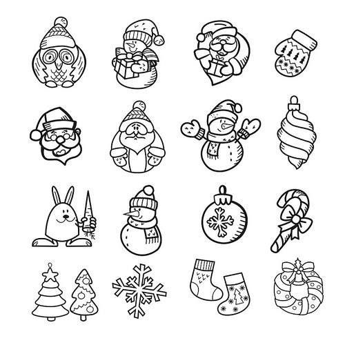 Set of Christmas characters. Isolated on white  vector elements for your greeting cards with Christmas and New year.