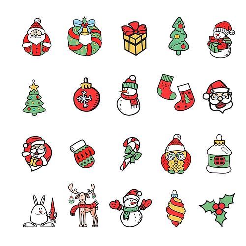 Set of Christmas characters. Isolated on white  vector elements for your greeting cards with Christmas and New year.