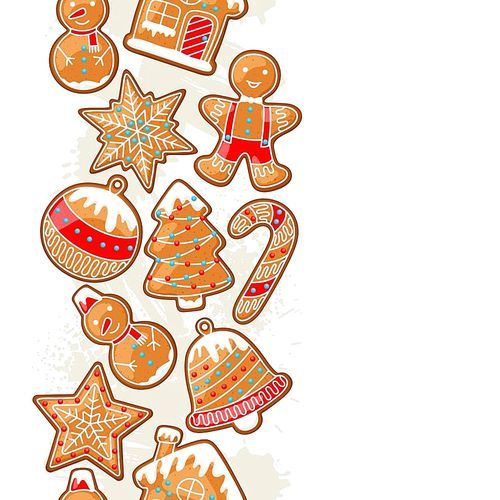 Merry Christmas seamless pattern with various gingerbreads.