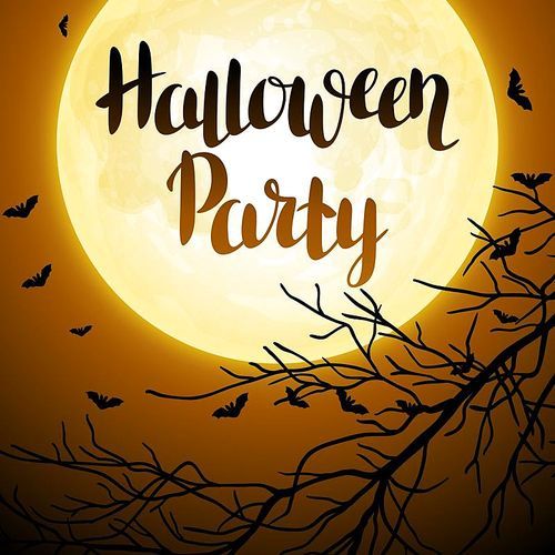 Halloween background with moon and tree branches. Invitation to party or greeting card.