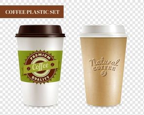Hot coffee plastic covers transparent realistic set isolated vector illustration