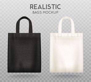 black and white tote shopping bags realistic corporate identity mock-up items template transparent  vector illustration