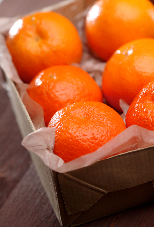 Mandarins in box -close-up