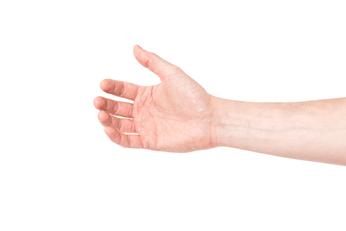 Hand holding something isolated on white