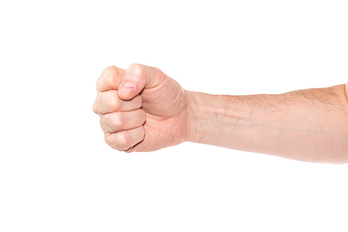 Hand with clenched fist isolated on white