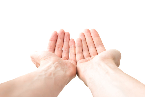 Two open hands giving something isolated on white