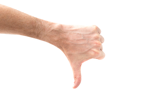 Dislike hand with thumb down isolated on white