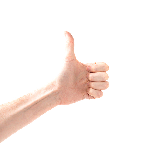 Hand with thumb up isolated on white