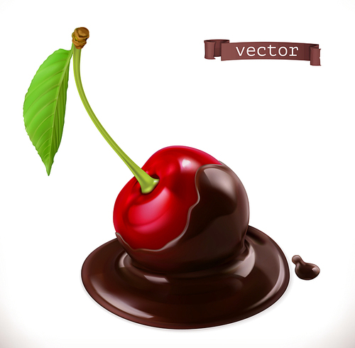 Cherry in chocolate. 3d realistic vector icon