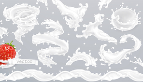 Milk splash. 3d realistic vector icon set