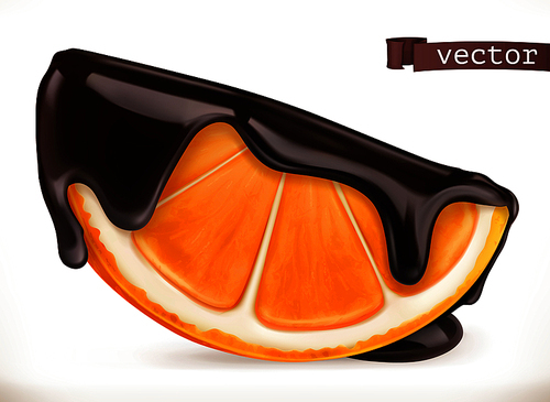 Orange in chocolate. 3d realistic vector icon