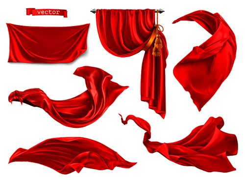 Red curtain. 3d realistic vector set