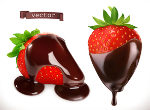 Strawberry in chocolate. 3d realistic vector icon